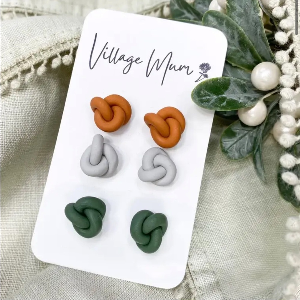 Boho Handcrafted Clay Village Mum earrings